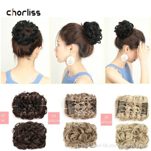 Wholesale Two Plastic Comb Wave Curly Synthetic Hair Scrunchie Elegant Beauty Hair Bun Chignon Chignon Clip Bun Easy Use